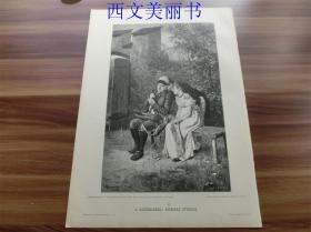 【现货 包邮】1887年木刻木刻版画《研究》 （EIFRIGES STUDIUM）  尺寸约41*29厘米（货号 18031）