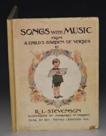 1912 年 R.L. Stevenson - SONGS WITH MUSIC from A CHILD'S GARDEN OF VERSES 史蒂文生著名儿童诗集《儿童诗园》谱曲选绘本珍贵初版本 超大全彩图本 增补插图