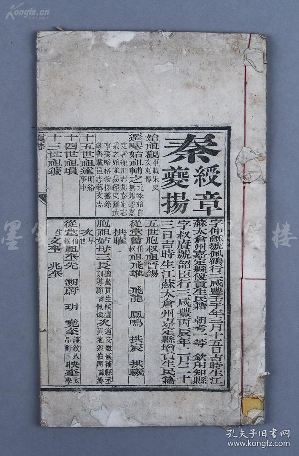 秦绶章 秦夔扬 光绪癸未年（1883）同怀会试朱卷  木刻线装一册  秦绶章 江苏嘉定县人   光绪九年（1883）进士，授翰林院编修，升侍读学士。历官詹事、内阁学士、福建学政、工部右侍郎等职。官至兵部左侍郎，镶黄旗满洲副都统。