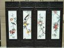 红木镂空精浮雕框镶瓷板画 精品木雕镶嵌瓷板花鸟挂牌 木挂屏
