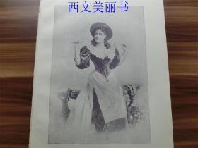 【现货 包邮】1890年平版印刷画《夏洛特巴斯特女士》（Charlotte Basté） 尺寸约41*29厘米（货号 18033）