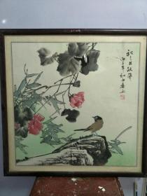 江苏画家雨桑花乌图之三，秋色亦秋声54X54，上世纪90年代作品