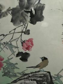 江苏画家雨桑花乌图之三，秋色亦秋声54X54，上世纪90年代作品