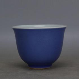 1962年上海博物馆落款 天蓝釉茶杯