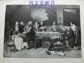 【现货 包邮】1890年木刻版画《宣读遗嘱》(Testamentseröffnung)   尺寸约41*29厘米（货号 18033）