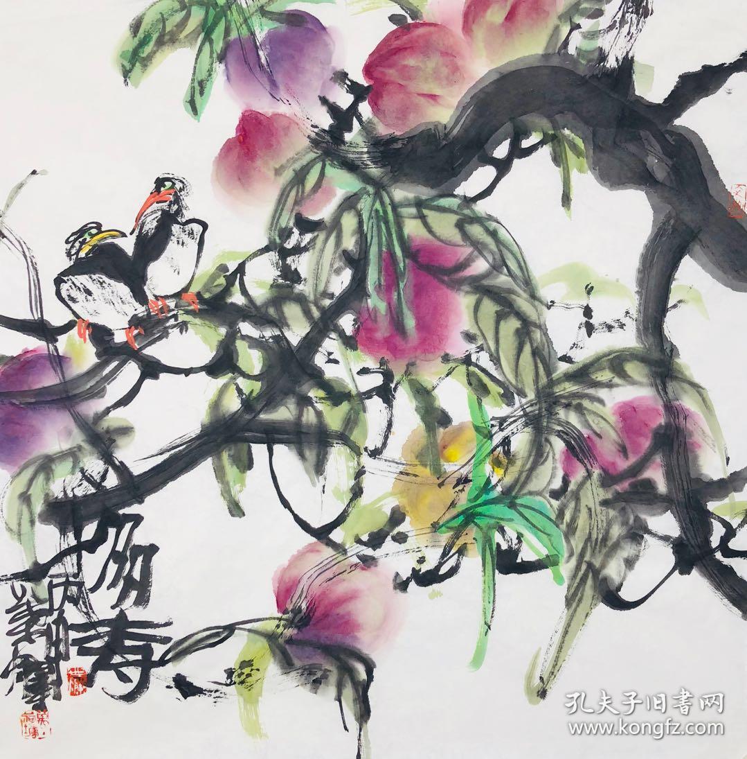 叶烂 大写意名家手绘真迹 多寿  包邮  横幅花鸟客厅装饰送礼