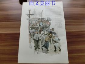 【现货 包邮】1890年套色木刻版画《伦敦街道》(verkehr in fleet street in London)  尺寸约41*29厘米（货号100117）