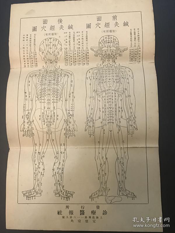 《针灸经穴图》民国上海诊疗医报社精印一张