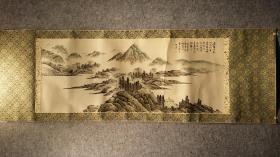 18040 18年去世的著名山水画家汤万清（水易）款 绢本1983年手绘《嘉陵江色》横幅山水镜心 装裱精美！