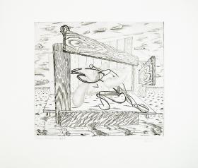 艺术家R Vieillard 《雅克布和天使之战》限量签名版画 12/40（铜刻版），专业用纸见水印