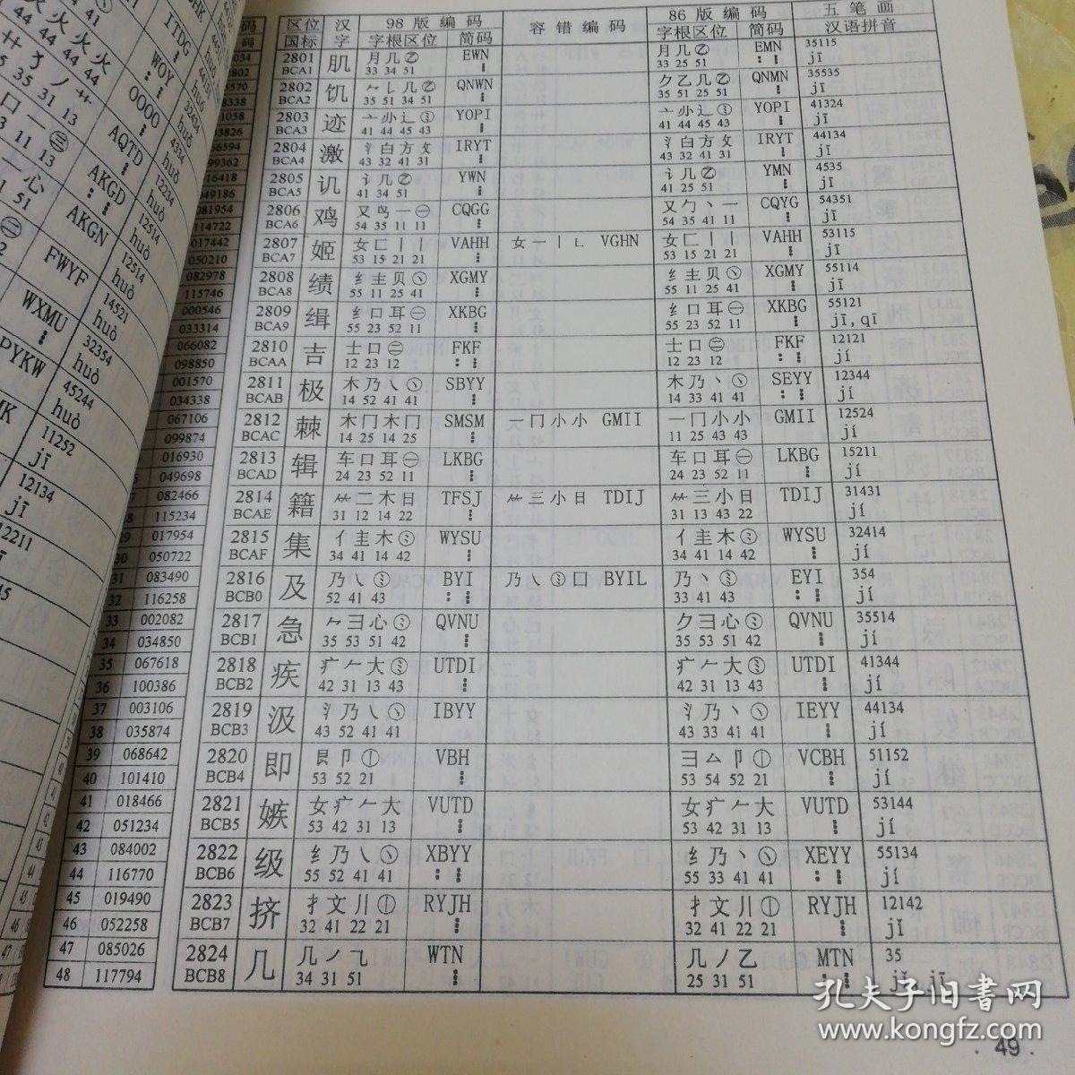 98王码WM9801，五笔字型发明15周年献礼〈编码字典〉