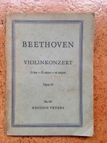 老曲谱：民国德国版《贝多芬：《D大调小提琴协奏曲》BEETHOVEN:VIOLINKONZERT（袖珍总谱）》***品如图