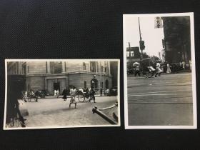 民国1932年上海街市行人照片_南京路永安公司门前+某著名大楼门前景象照片2张
