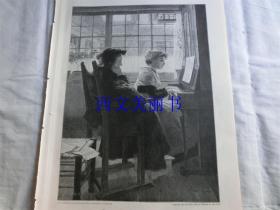 【现货 包邮】1890年木刻版画《女孩的青春时光》（Aus der Jugendzeit）尺寸约41*29厘米（货号 18020）