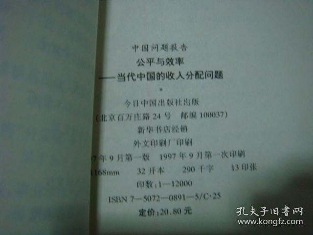 《公平与效率》杨宜勇著 中国问题报告 好品难觅 私藏品佳 书品如图.