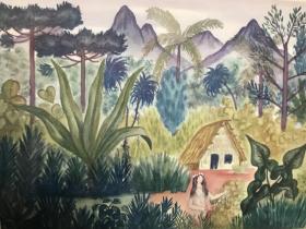 绿色大厦——热带森林中的浪漫史     20世纪阿根廷画家奥拉西奥·巴特勒（Horacio Butler。1897-1983）彩色插图 布面精装 书脊、封面烫金图案 超大开本
