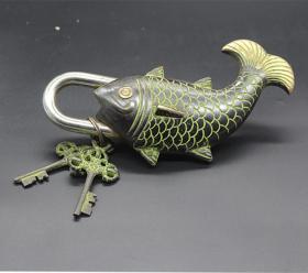 古玩杂项收藏锁鱼锁门锁箱子锁鲤鱼锁装饰特价