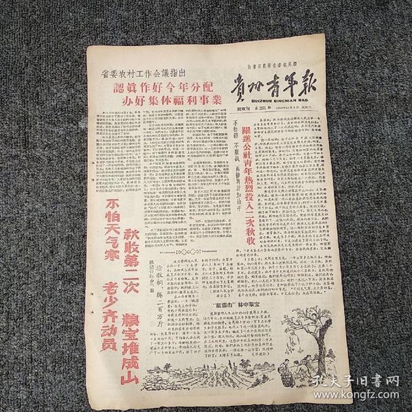 《贵州青年报》1958年12月3日  第231期