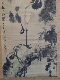 清代画家李汝霖 画作  《子松一品图》  原装老裱