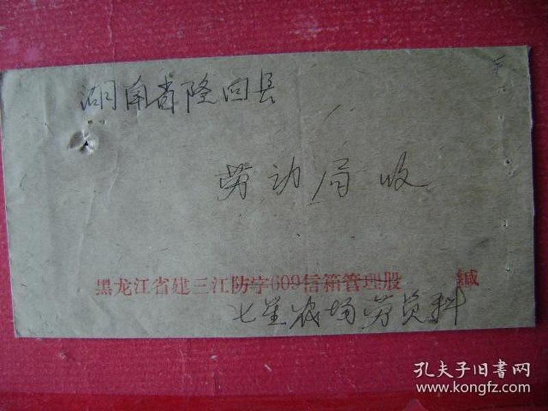 132.1980.4.5.黑龙江省建三江七星农场缄湖南省隆回县劳动局,背贴T45.8-4.8分票一枚