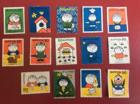 日本邮票《全国书信日---卡通人物》（14张不同，盖销票，大票）