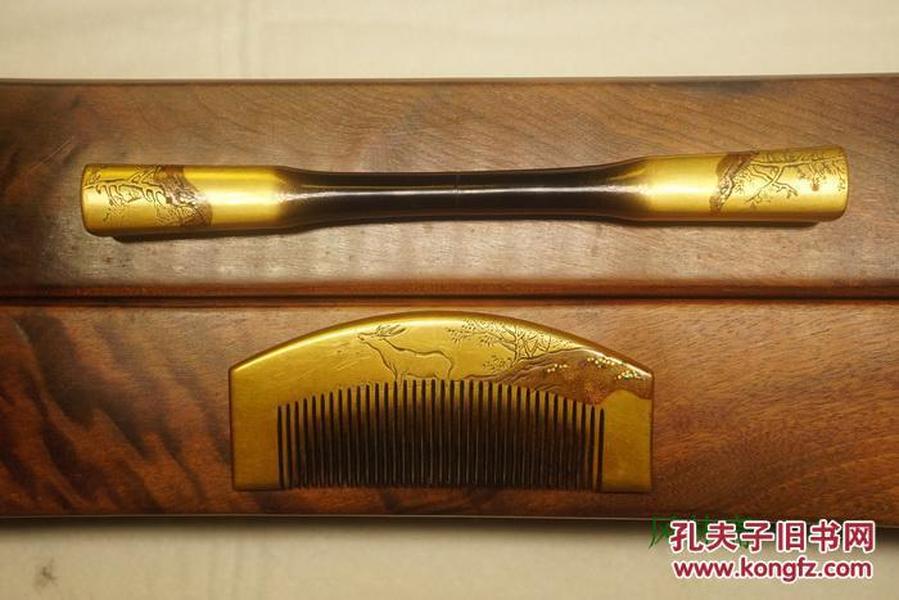 莳绘螺钿 櫛笄 梳子发簪套装 百年古董美品 日本漆器艺术