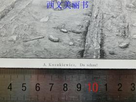 【现货 包邮】1890年小幅木刻版画《快看》（da schau）   尺寸见图（货号 18033）