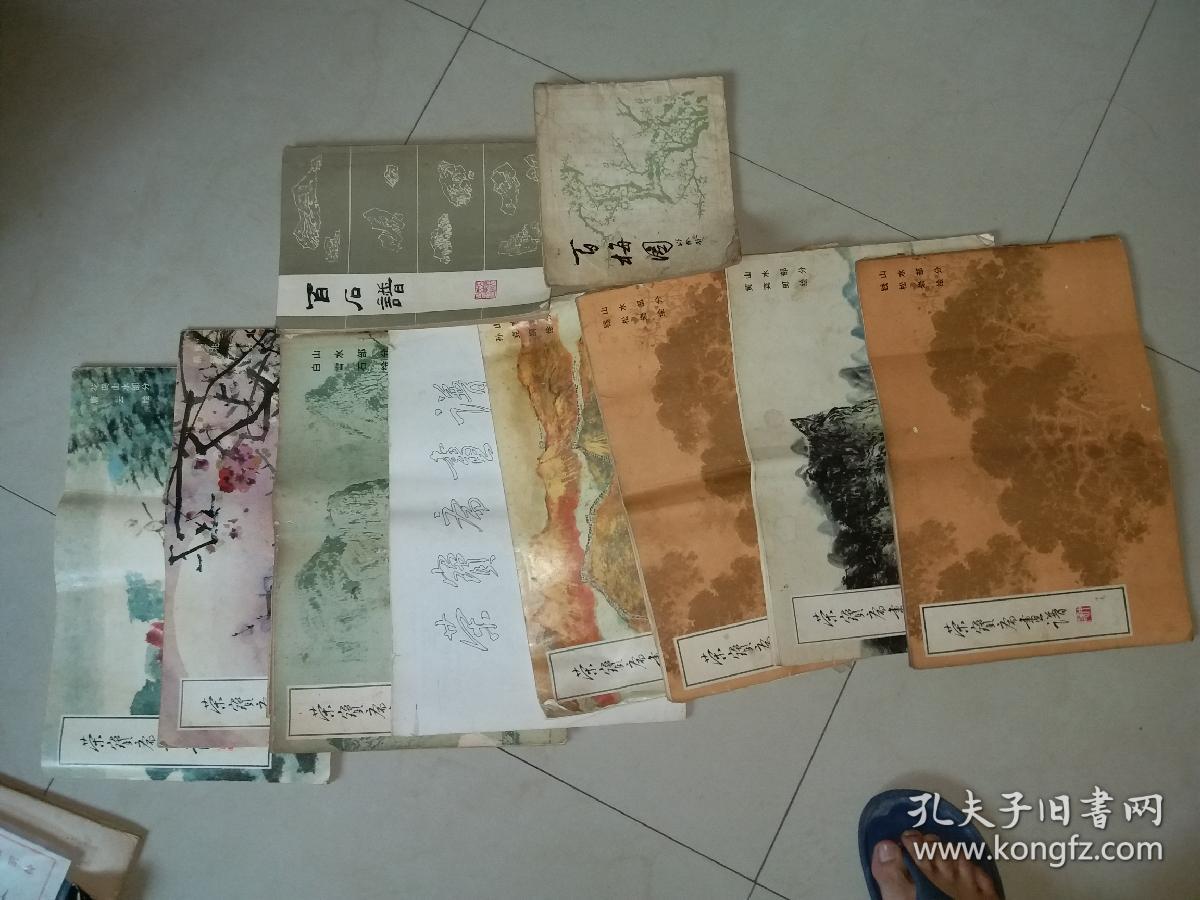 荣宝斋画谱，山水部分十九，六十二，十三，七十九，一三二，十九，九，百石谱，百梅图，总1O本合售。