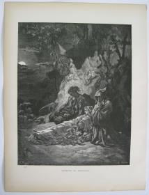 十九世纪 古斯塔夫·多雷 木口木刻 版画 《MOURNING BY MOONLIGHT》20201213