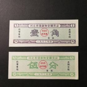 1963年河北省侨汇物资购买证2枚