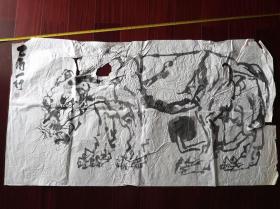 广东已故著名青年书画家，漫画家刘一行写意动物《老虎》之三，136cm*68cm