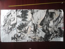 广东已故著名青年书画家，漫画家刘一行写意动物《老虎》之六，136cm*68cm