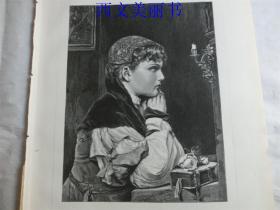 【现货 包邮】1883年木刻版画《祈福的少女》（Sei du mir gnädig!）  尺寸约40.8*27.5厘米（货号 18027）