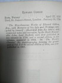 THE AUTOBIOGRAPHY OF EDWARD GIBBON（1907年出版印刷目前网上孤本）