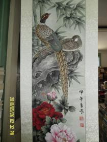 国画：工笔花鸟    立轴   高130  宽32   厘米   画芯尺寸   题款印章自鉴