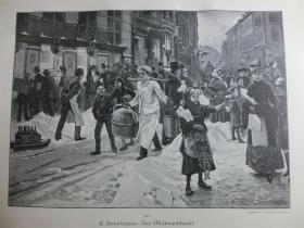 【现货 包邮】1890年木刻版画《圣诞时节》（Zur Weihnachtszeit） 尺寸约41*28厘米（货号 M6）