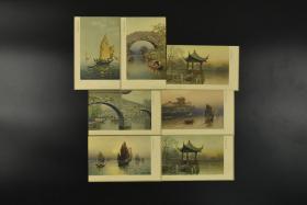 （特9242）史料《 美术风景 》彩色明信片 7张 彩色老照片 绘叶书 历史老照片 中国美术绘画明信片 题材为中国风景名胜 建筑 自然风光等内容