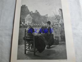 【现货 包邮】1890年木刻版画《比较棘手问题》（Schwierige Frage）尺寸约41*29厘米（货号 18023）