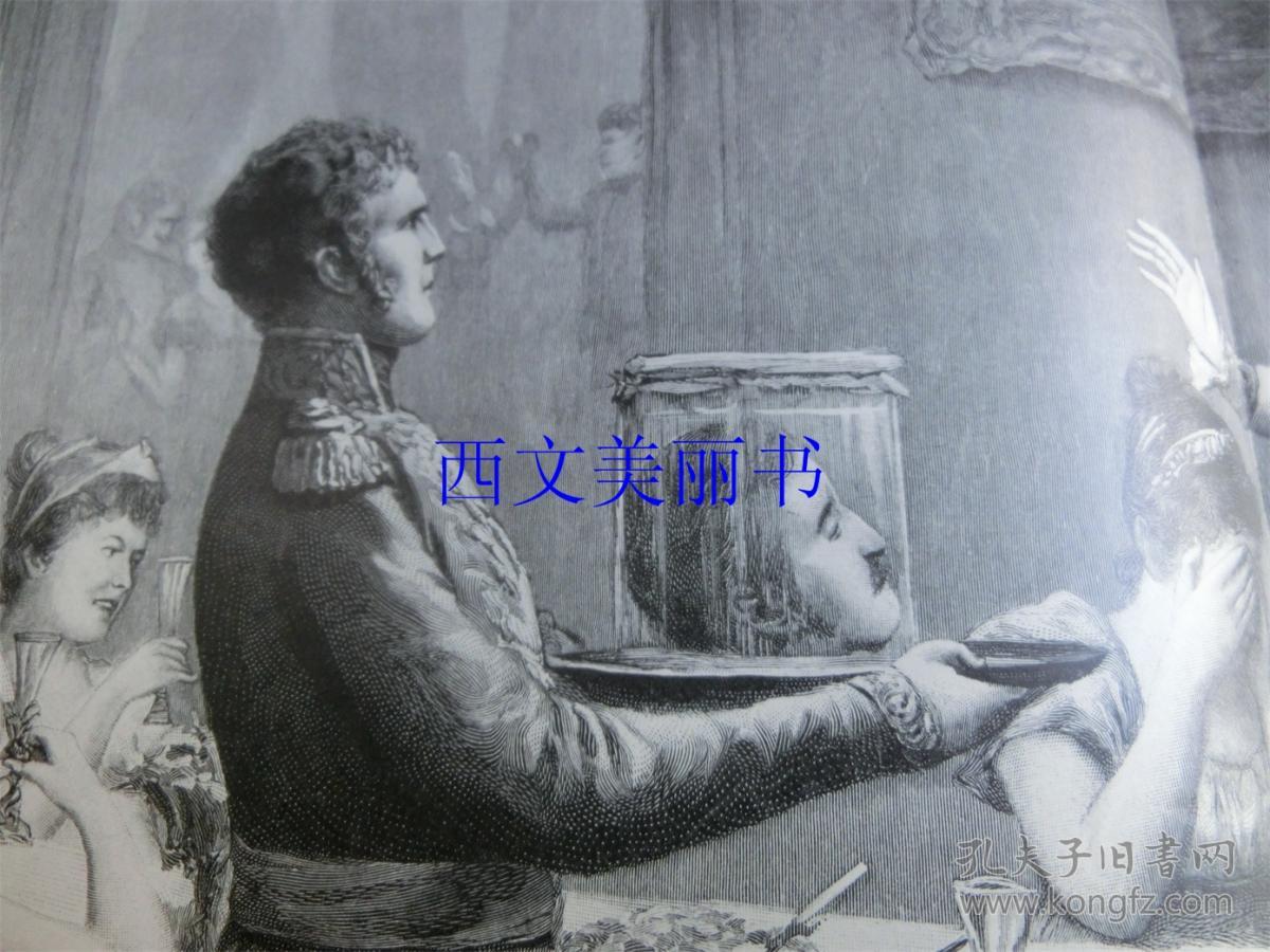 【现货 包邮】1890年巨幅木刻版画《热罗姆·波拿巴被威斯特法利亚带来的人头吓坏了》（Schills Haupt wird dem König ）尺寸约56*41厘米 （货号 18020）