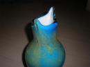 家庭适用收藏品：八十年代高级玻璃琉璃插花孔雀蓝花纹花瓶