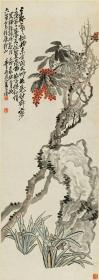 吴昌硕-松柏图。尺寸47.26*133.3厘米。宣纸水墨原色微喷印制