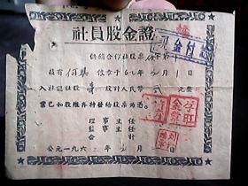 《1962年社员股金证》（一份）