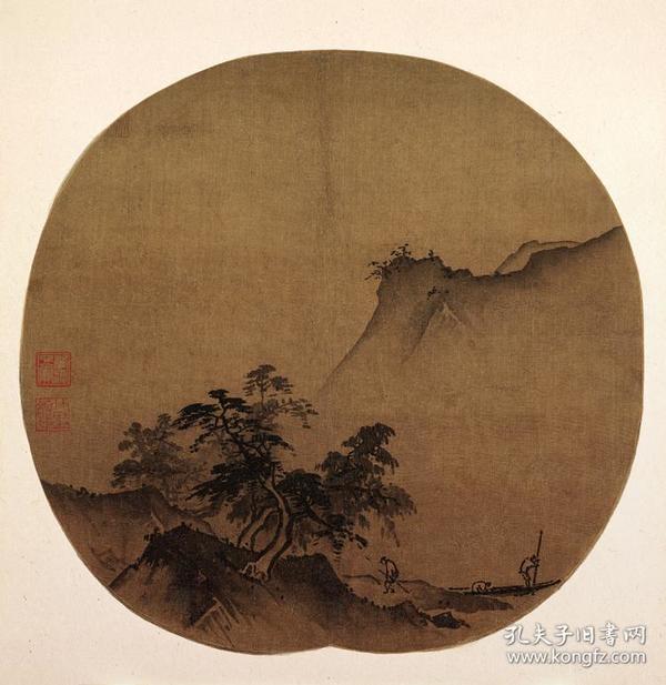 宋 夏圭 泽畔疾风图 26x27cm 绢本 国画宣纸绢布艺术微喷画芯 名画复制 原作版画