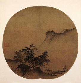 宋 夏圭 泽畔疾风图 26x27cm 绢本 国画宣纸绢布艺术微喷画芯 名画复制 原作版画