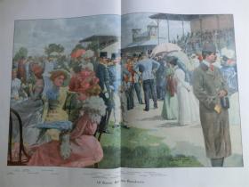 【现货 包邮】1900年巨幅套色木刻版画《Auf der Freudenau》  尺寸约56*41厘米 （货号 100690）