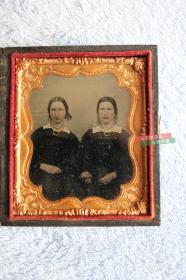 150年前玻璃版安布罗夫法照片--影像历史级收藏--漂亮的双胞胎姐妹美女