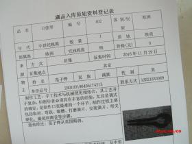 藏品入库原始资料登记表150份合售15
