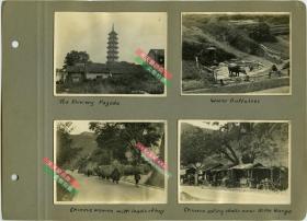 民国广东广州六榕寺花塔建筑，农村街道，耕种，养殖，葬仪墓地，农民等老照片一组八张泛银