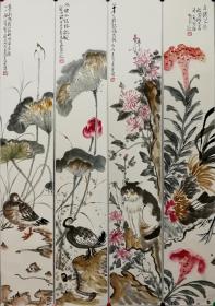 天津美术学院中国画学院院长【李孝萱】花鸟四条屏