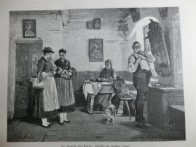 【现货 包邮】1884年木刻版画《Der eingespeiste Herr pfarrer》（Der eingespeiste Herr pfarrer）  尺寸约40.8*27.5厘米（货号M5）